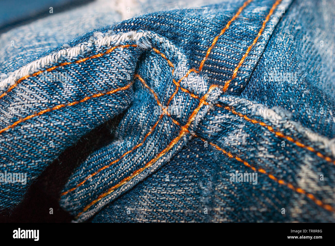 Closeup of Denim Jeans Crotch Point Double Stitched Seams. Denim Stitching  Detail Stock Photo - Alamy