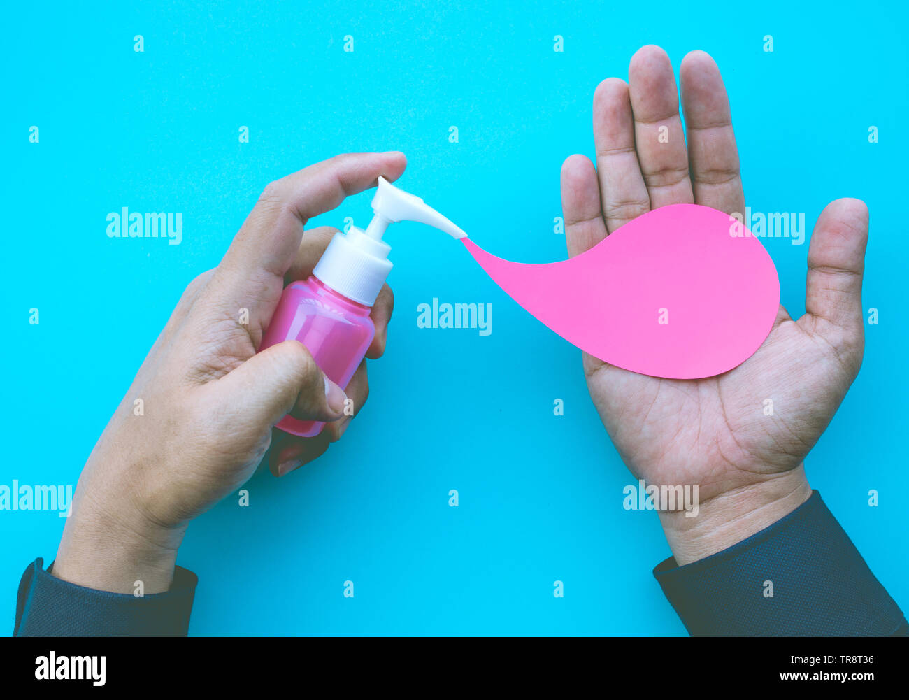 bottle mock up liquid on male hand with colorful background.Minimal ...