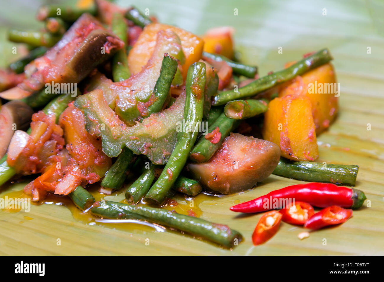 Filipino authentic traditional dish: philippine pork ginataan with rice and egg Stock Photo