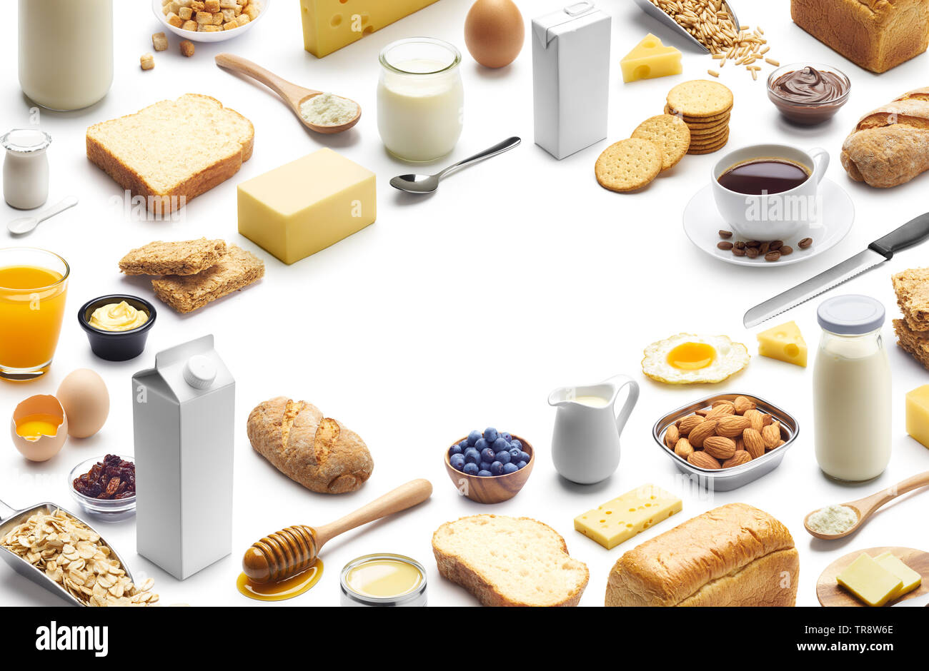 Isometric presentation of healthy breakfast with copy space Stock Photo