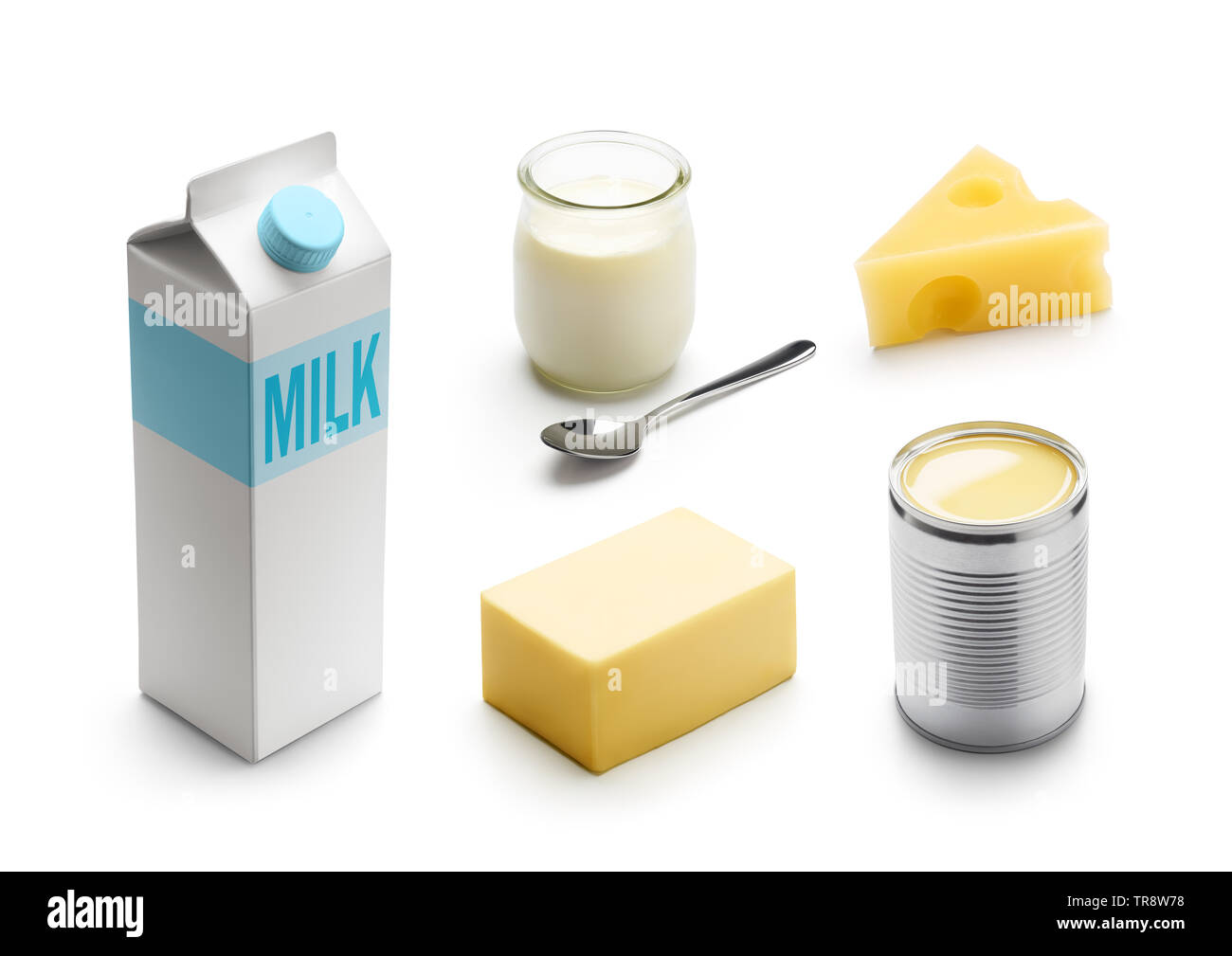 Dairy food & beverage isolated on white background Stock Photo Alamy