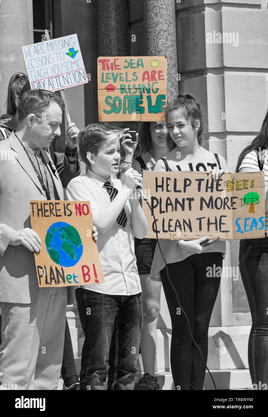 Signs being held at Youth Strike 4 Climate at Bournemouth, Dorset UK in May Stock Photo