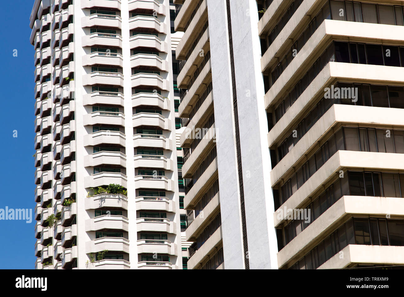Manila, Philippines - July 26, 2016: Close up of a skyscraper's windows, highly populated district in Ortigas Stock Photo