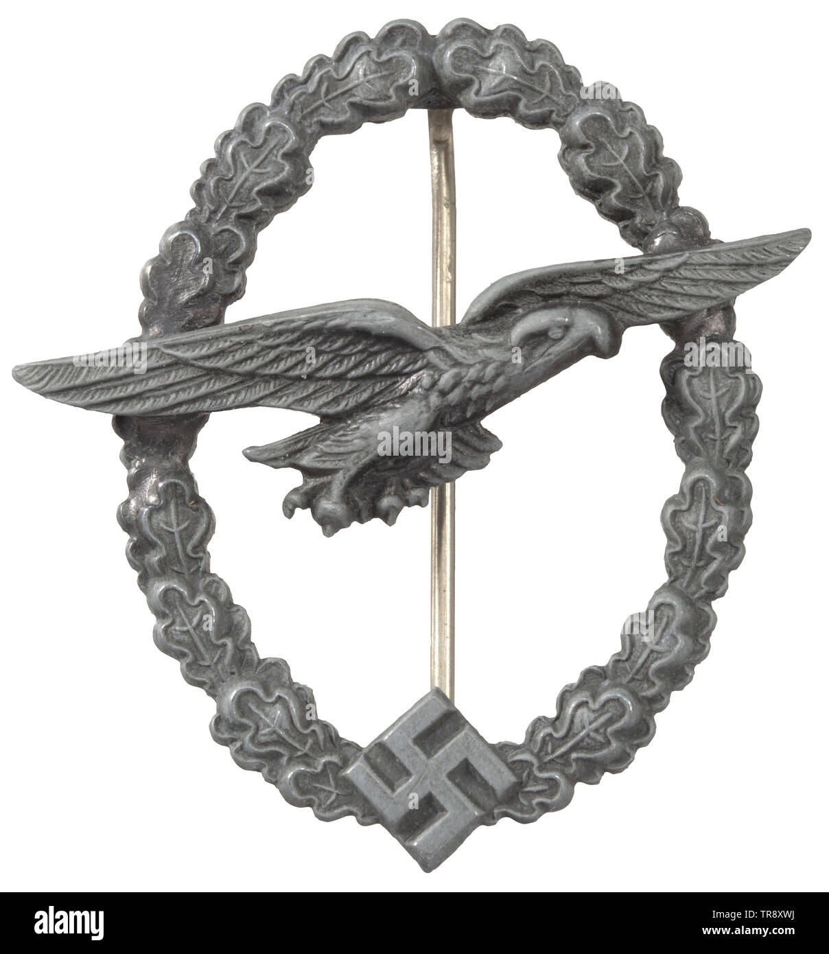 A Glider Pilot's Badge Fine zinc, the silvering completely migrated, applied eagle, undamaged attachment pin system. Weight 22 g. The award presentation case with gold-embossed inscription "Segel-Flugzeugführer-Abzeichen". historic, historical, awards, award, German Reich, Third Reich, Nazi era, National Socialism, object, objects, stills, medal, decoration, medals, decorations, clipping, cut out, cut-out, cut-outs, honor, honour, National Socialist, Nazi, Nazi period, 20th century, Editorial-Use-Only Stock Photo