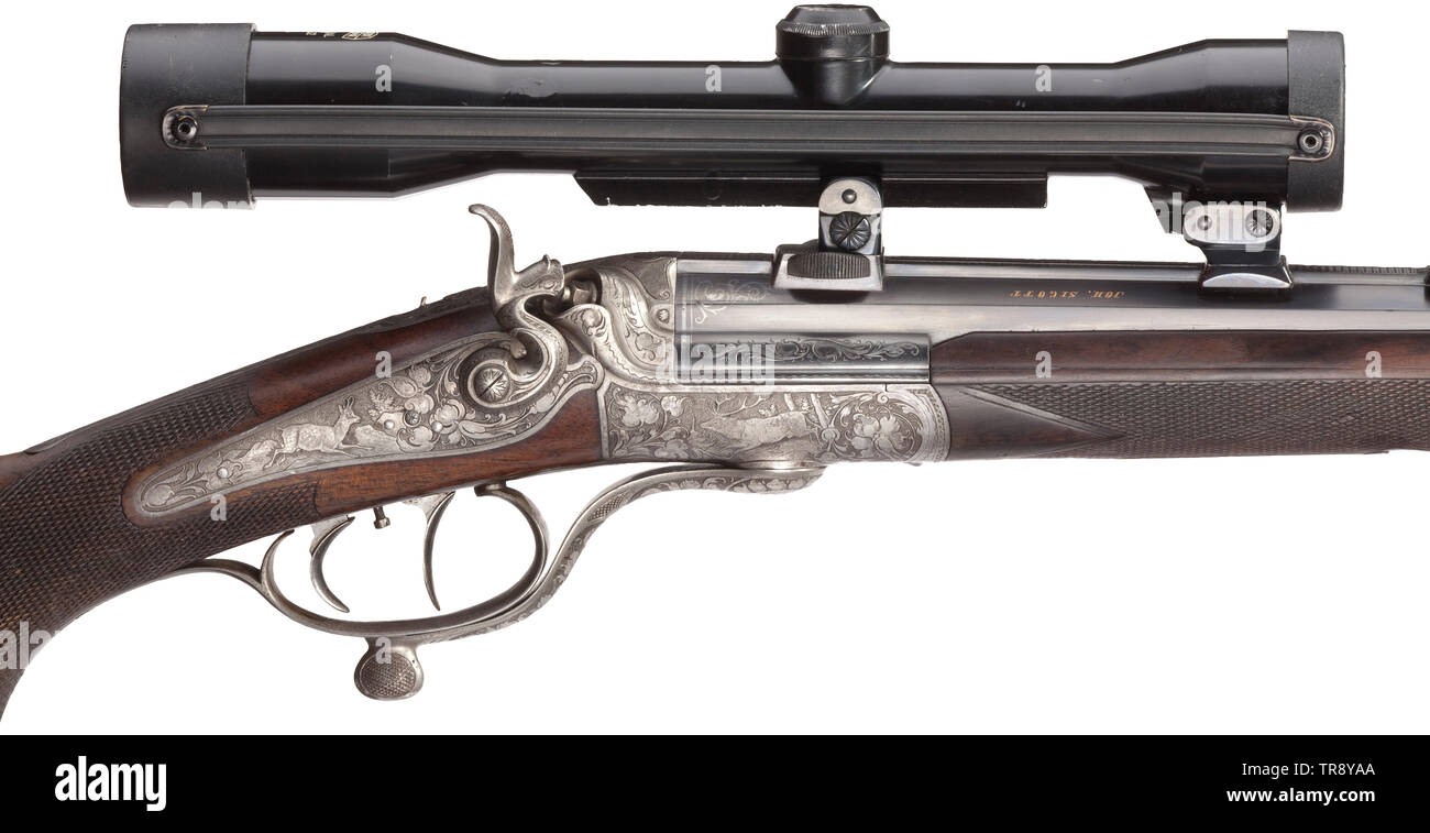 https://c8.alamy.com/comp/TR8YAA/a-drop-barrel-rifle-joh-peterlongo-in-innsbruck-with-scope-cal-93-x-72r-no-11947-proof-mark-crownbug-with-cyphers-17228-bright-octagonal-barrel-length-632-cm-double-barrel-hook-locking-cock-lock-with-cock-at-the-side-german-hair-trigger-rear-sight-and-folding-rear-sight-on-the-barrel-fold-out-aperture-sight-on-the-small-of-the-stock-action-engraved-with-leaves-ornaments-additionally-on-the-left-side-wild-boars-on-the-right-side-red-deer-and-on-the-lock-plate-chamois-herd-muzzle-long-forestock-with-horn-end-the-bu-additional-rights-clearance-info-not-available-TR8YAA.jpg