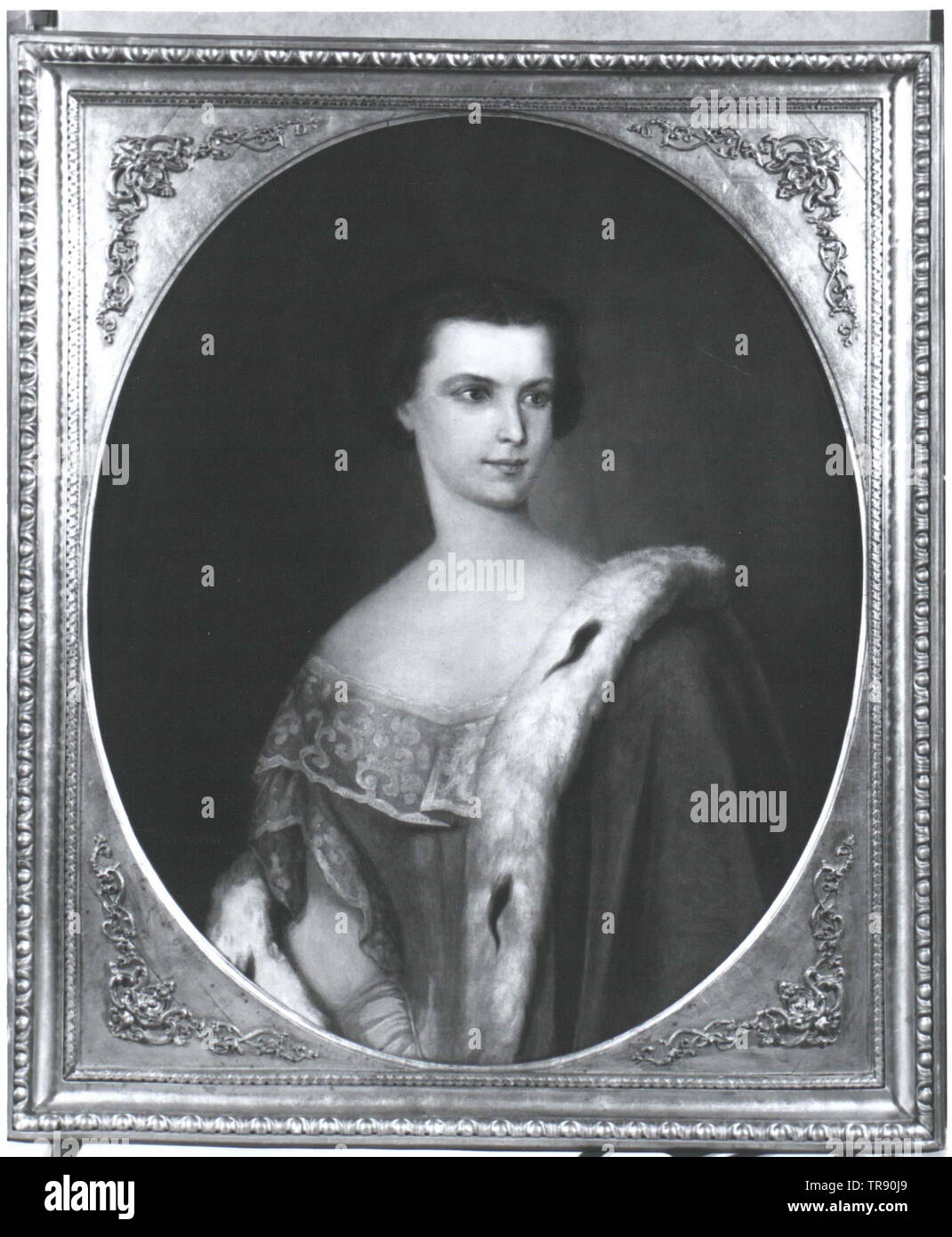 Elisabeth, Empress of Austria, Elisabeth with shawl and ermine trimming, facsimile based on painting by A. C. Grobbe, 1854, Additional-Rights-Clearance-Info-Not-Available Stock Photo