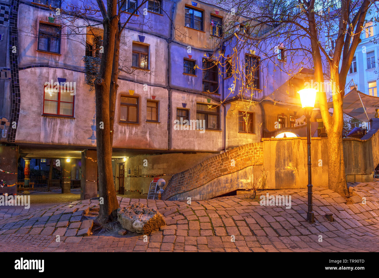 Street scene with the Hundertwasserhaus in Vienna, Austria Stock Photo