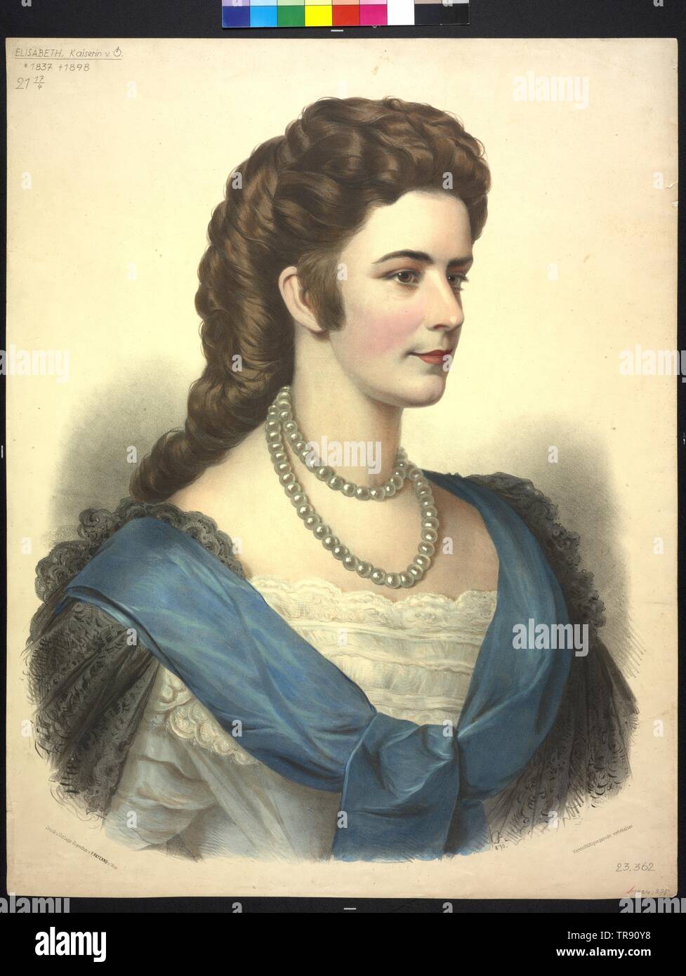 Elisabeth, Empress of Austria, coloured lithograph by Adolf Dauthage, Additional-Rights-Clearance-Info-Not-Available Stock Photo