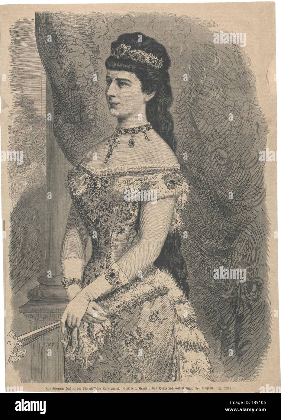 Elisabeth, Empress of Austria, reversed printed facsimile based on painting by Georg Raab, 1878, from cause of the silver wedding (1879), , Additional-Rights-Clearance-Info-Not-Available Stock Photo