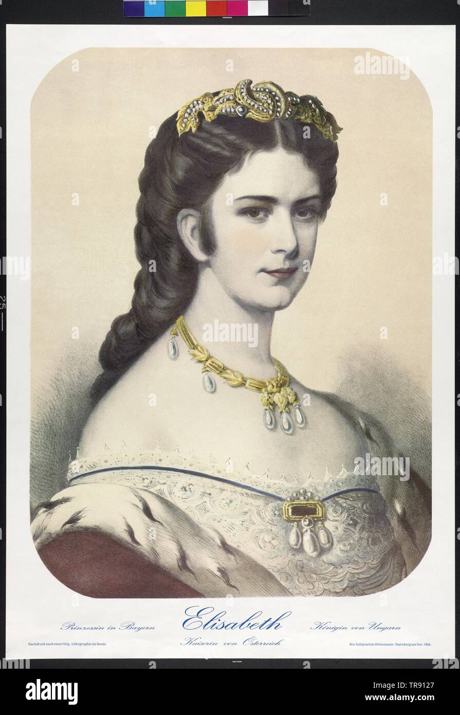 Elisabeth, Empress of Austria, colour printing to coloured original lithograph in the domain of the antiquarian bookshop Heinemann, Additional-Rights-Clearance-Info-Not-Available Stock Photo
