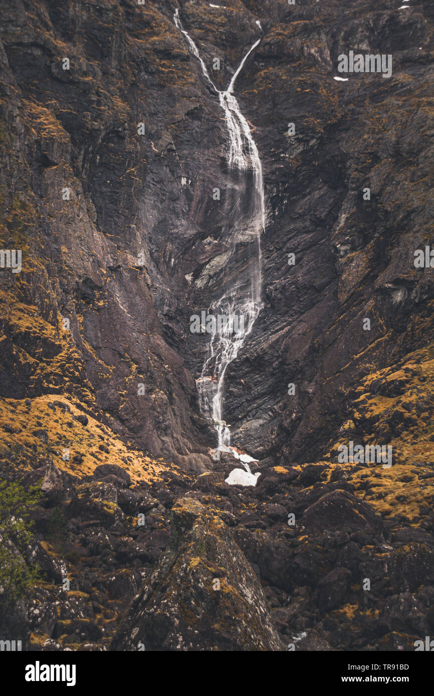 One of the highest waterfalls in Norway, Mardalsfossen and its springtime look. Stock Photo