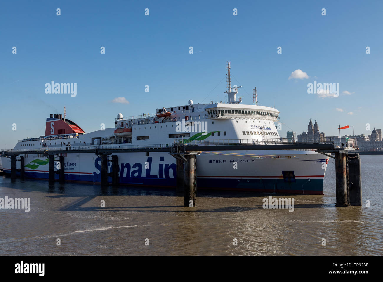 the Stena Line ferry Stena Mersey moored at Birkenhead Ferry Terminal Wirral April 2019 Stock