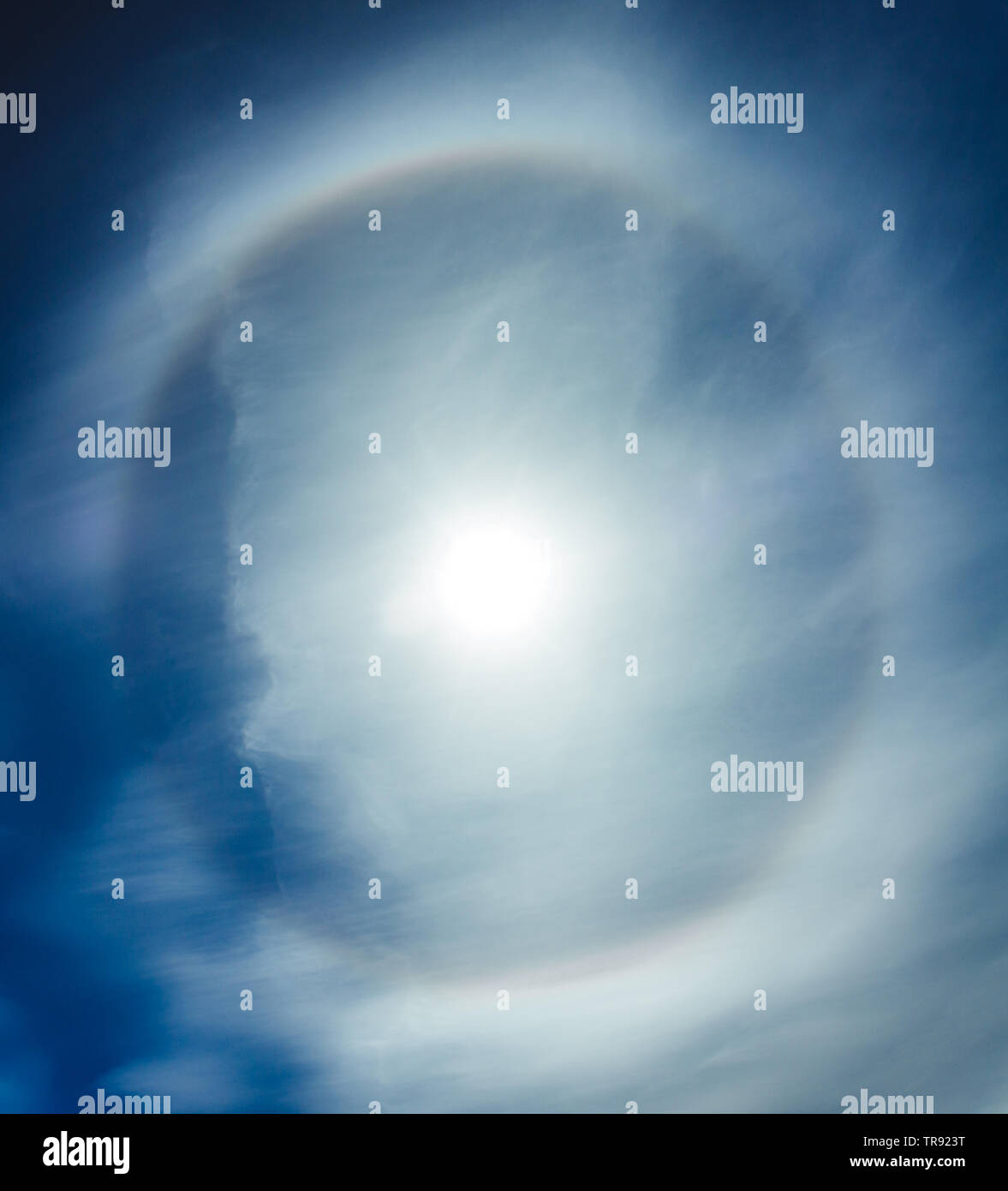 Halo effect on the blue sky, full circle view. Stock Photo