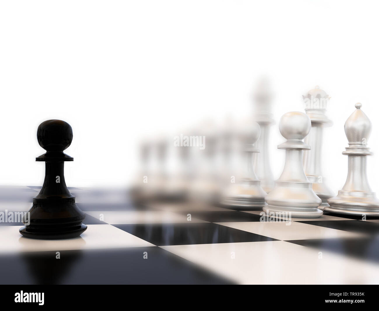 3D Rendering Front View of Many Pawn Chess with Leader in Front of