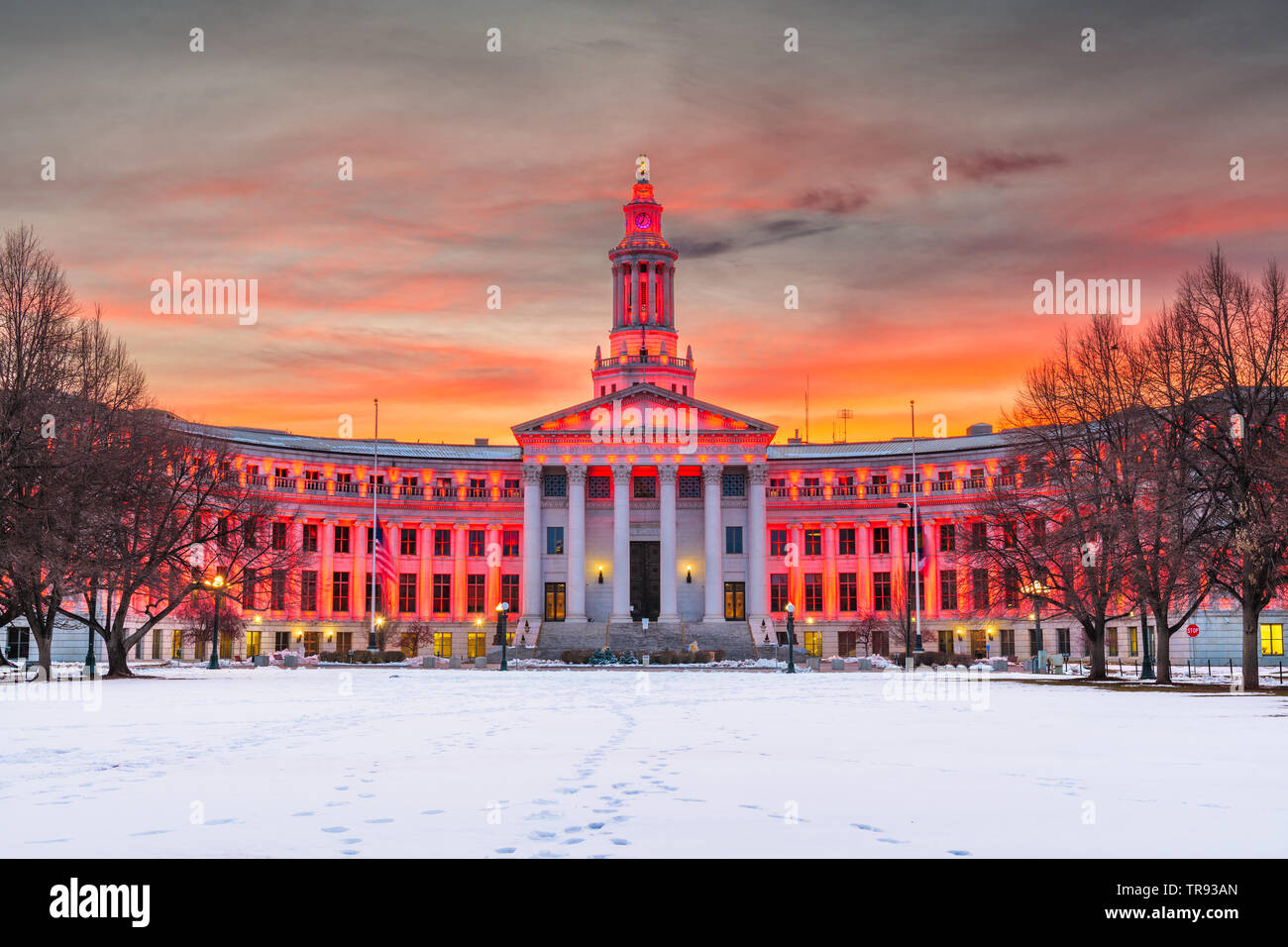 Denver, Colorado, USA city and county building at dusk in winter. Stock Photo