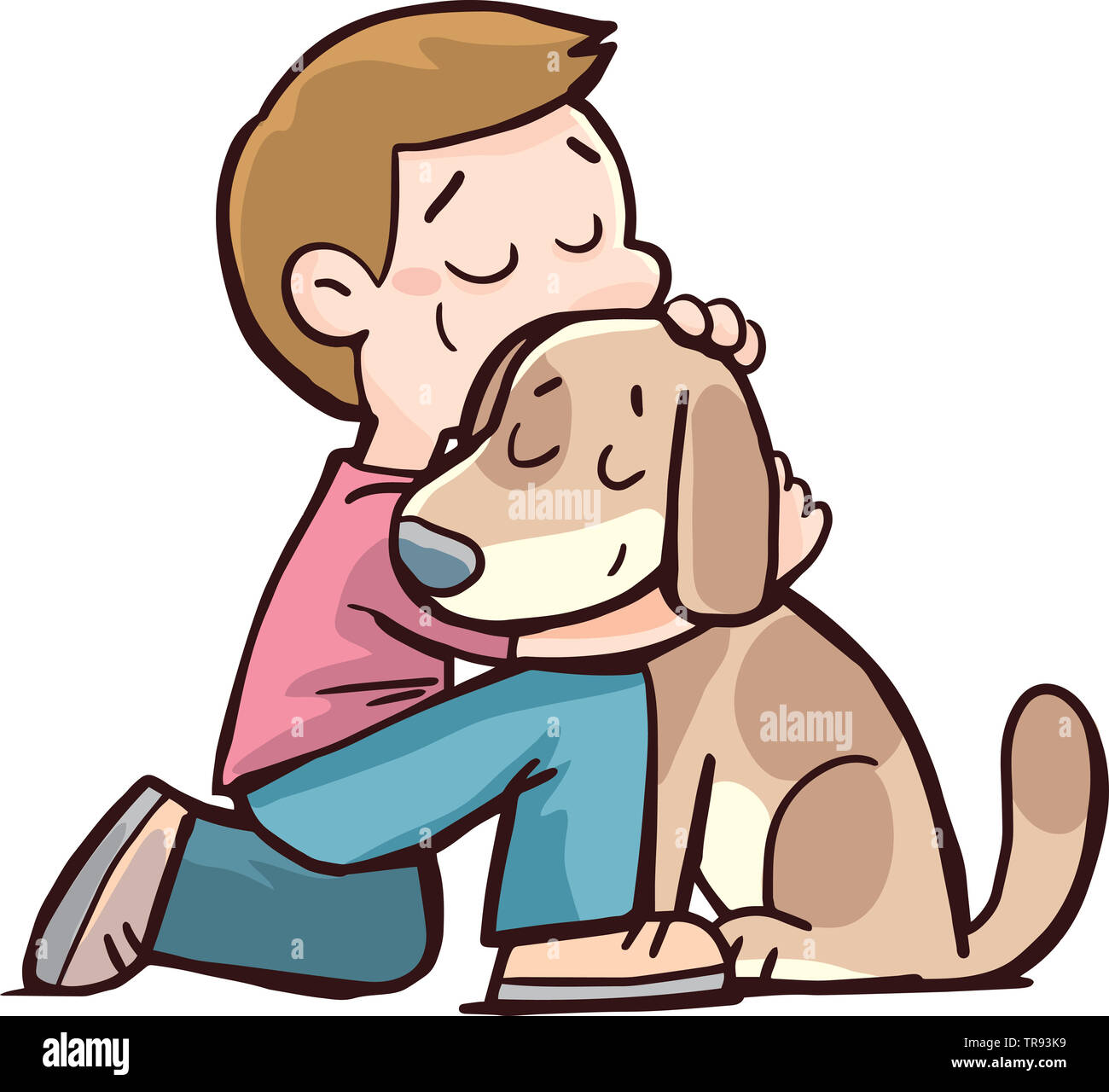 Мальчик в обнимку с собакой