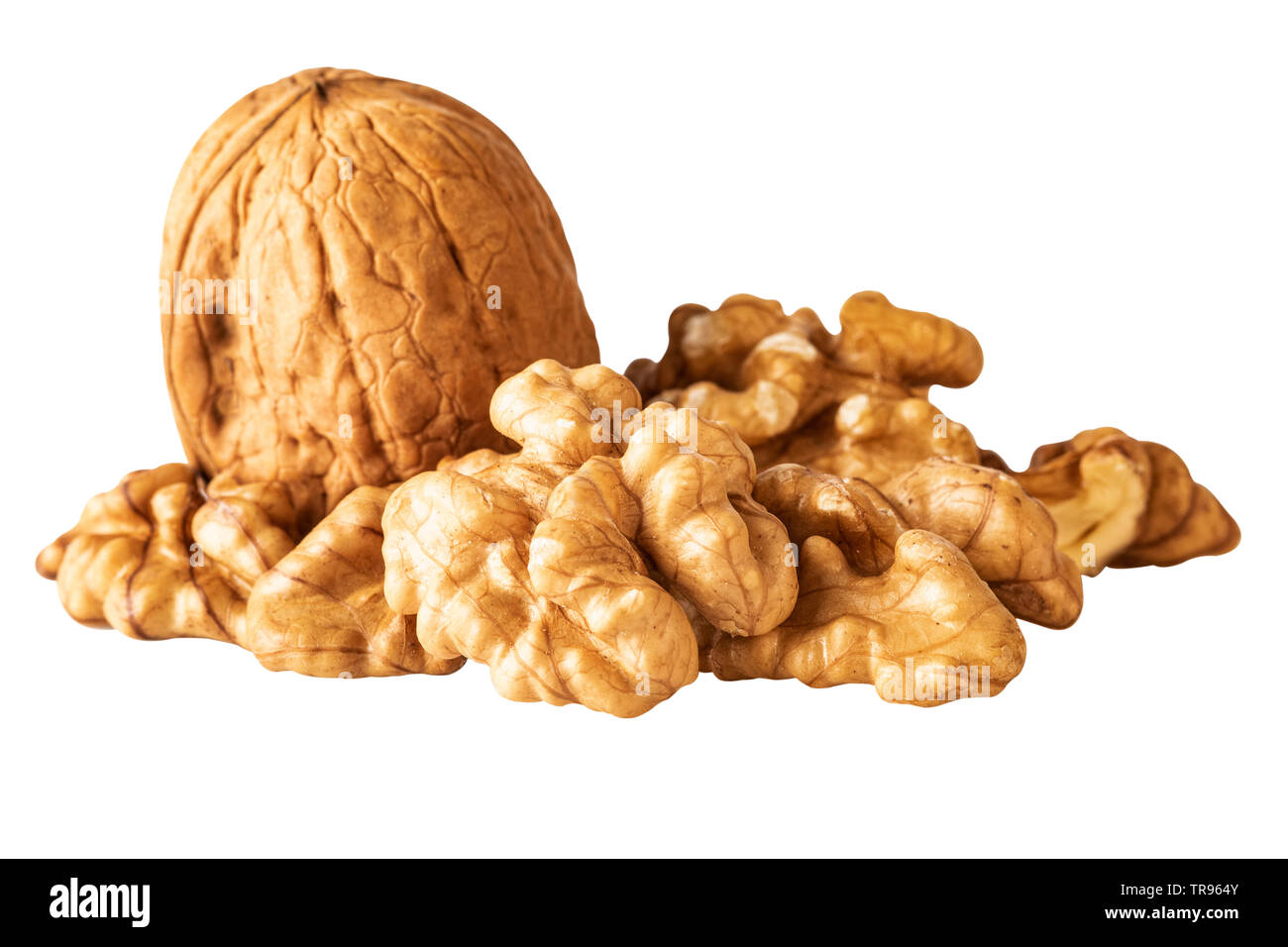 walnut halves and pieces isolated on white clipping path Stock Photo Alamy