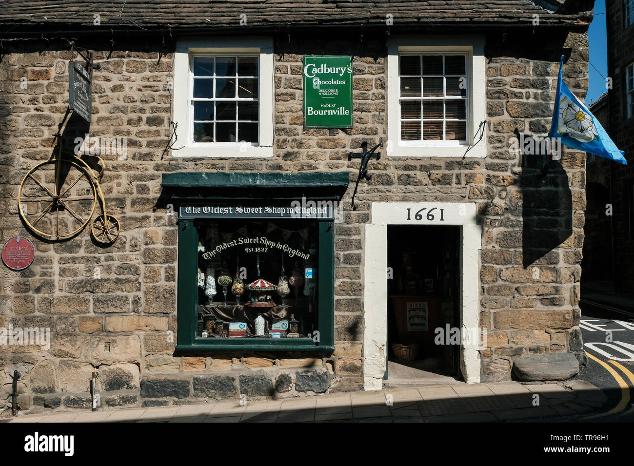 The exterior of the Oldest Sweet Shop in England, Pateley Bridge, Yorkshire Stock Photo