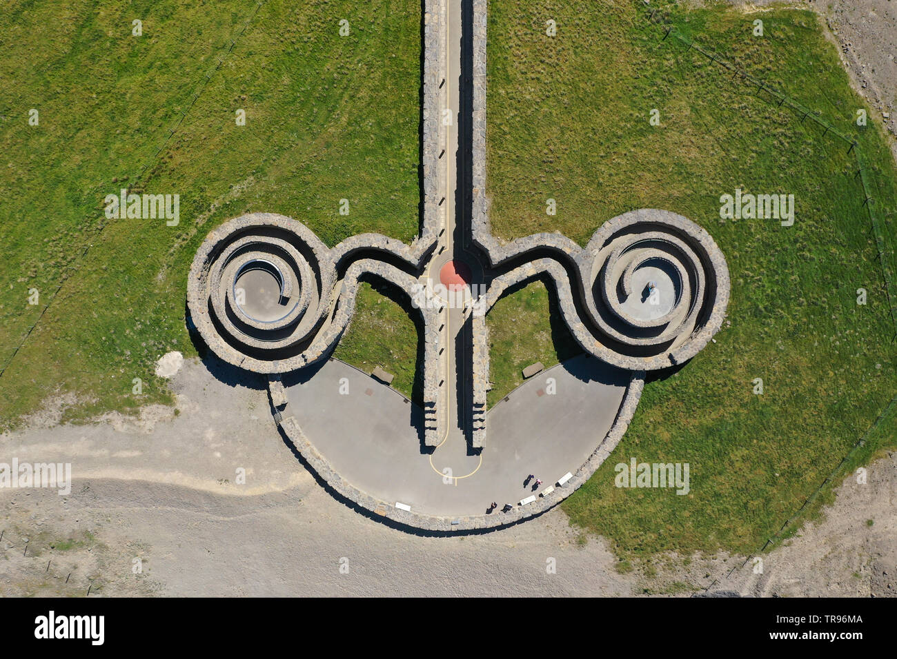 An aerial, top-down view of the Coldstones Cut artwork, Pateley Bridge, Yorkshire Stock Photo