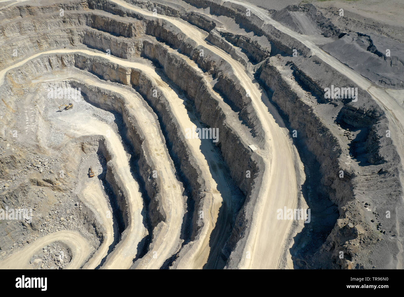 An aerial, semi-abstract view of Hansons Coldstones quarry, Pateley Bridge, Yorkshire Stock Photo