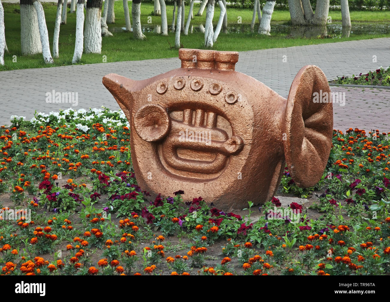 Sculpture at Central city park in Karaganda. Kazakhstan Stock Photo