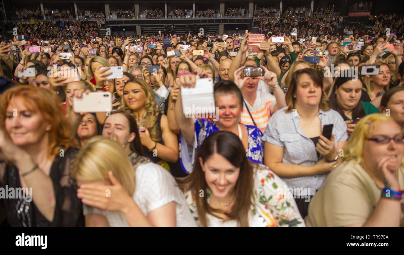 Glasgow, UK. 28 May 2019. World renown boy band, Westlife, in concert at the Hydro Arena in Glasgow during 'The Twenty Tour'. Stock Photo