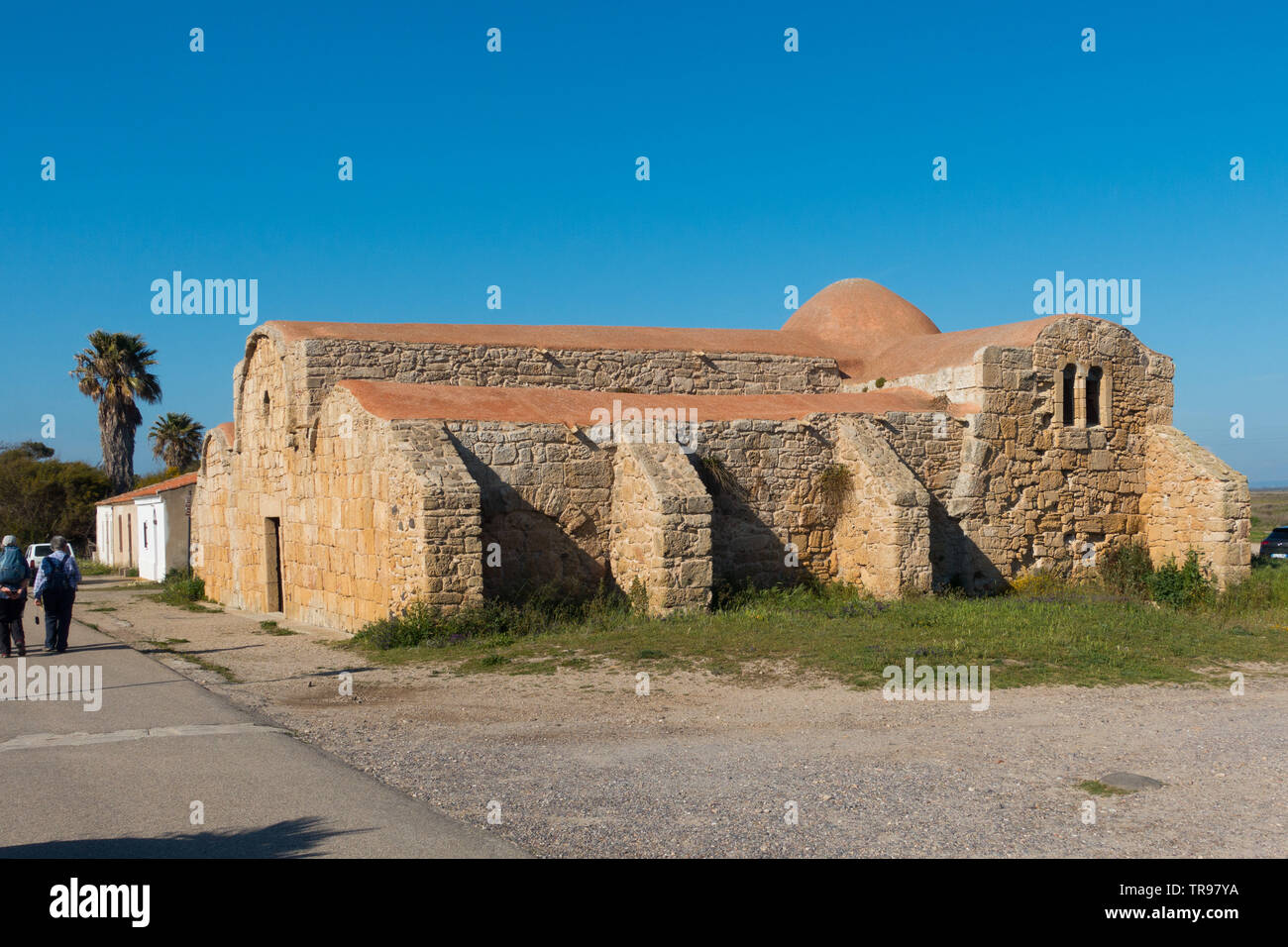 5th Century church of San Giovanni di Sinis, near Cabras, Sardinia, Italy Stock Photo