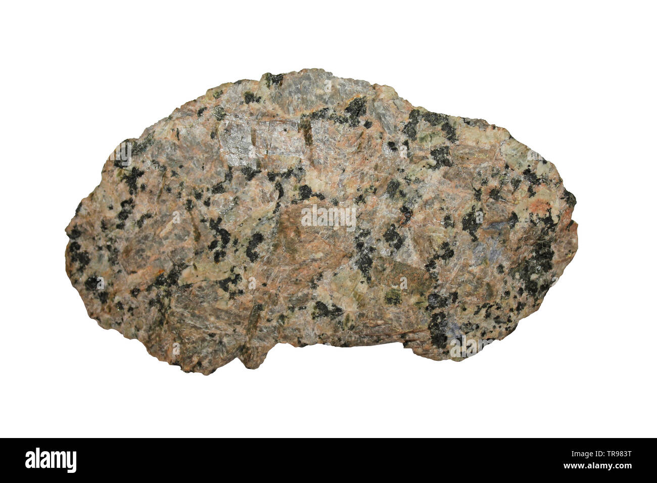 Rapakivi Granite - a hornblende-biotite granite containing large round crystals of orthoclase each with a rim of oligoclase (a variety of plagioclase) Stock Photo