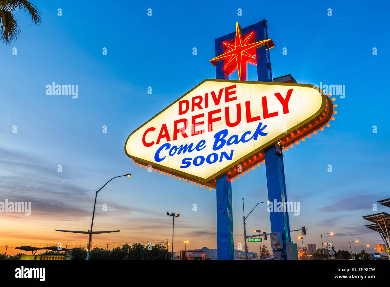 Las Vegas, Nevada, USA at the back of the Welcome to Las Vegas Sign reminding you to drive carefully and come back soon. Stock Photo