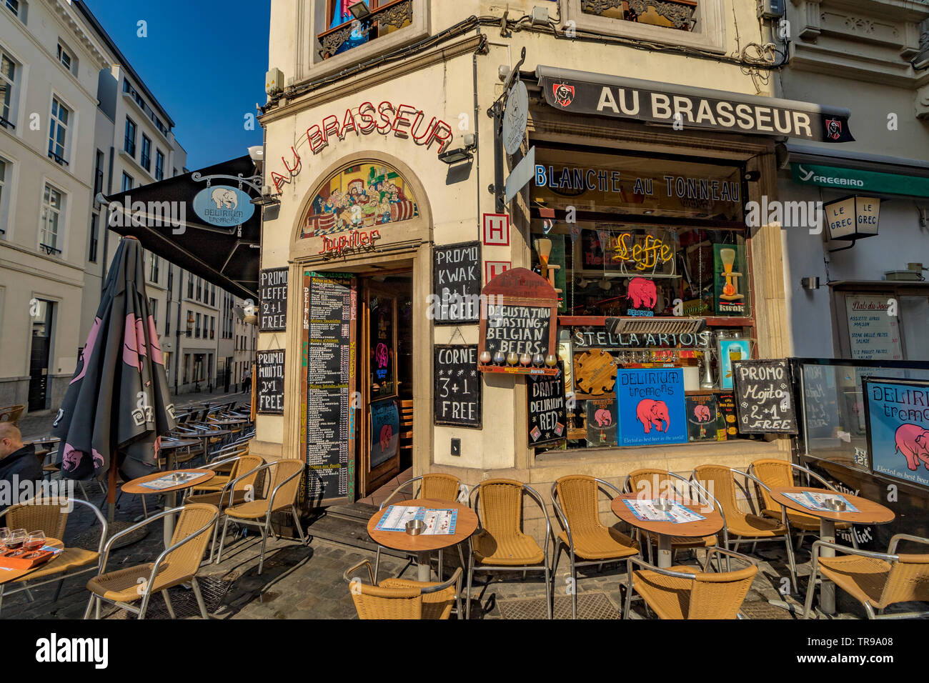 Au Brasseur a Brussels just off the Grand Place Square bar selling many different types of
