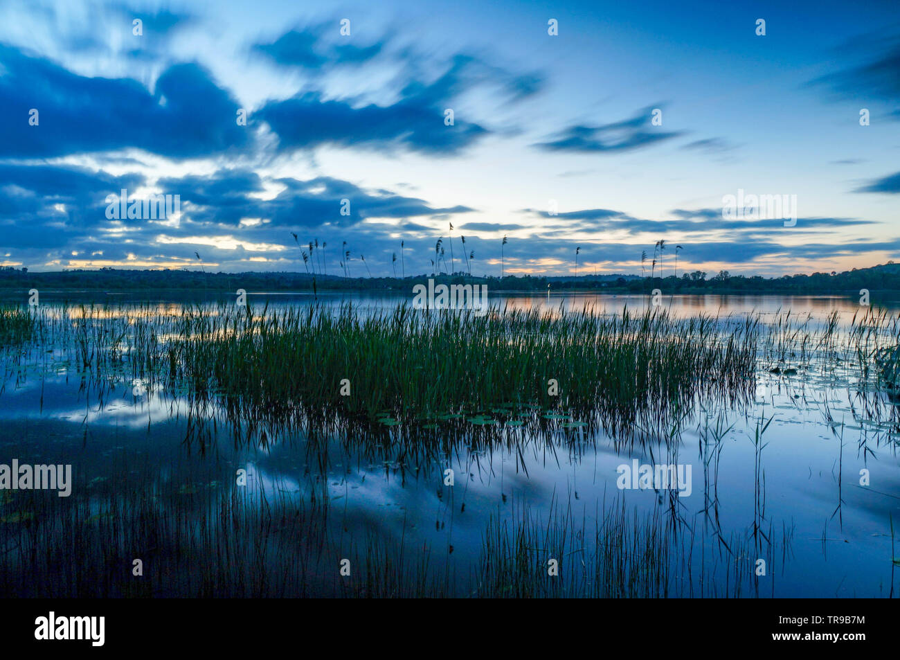 cloudy sky reflected in a lake after sunset Stock Photo - Alamy