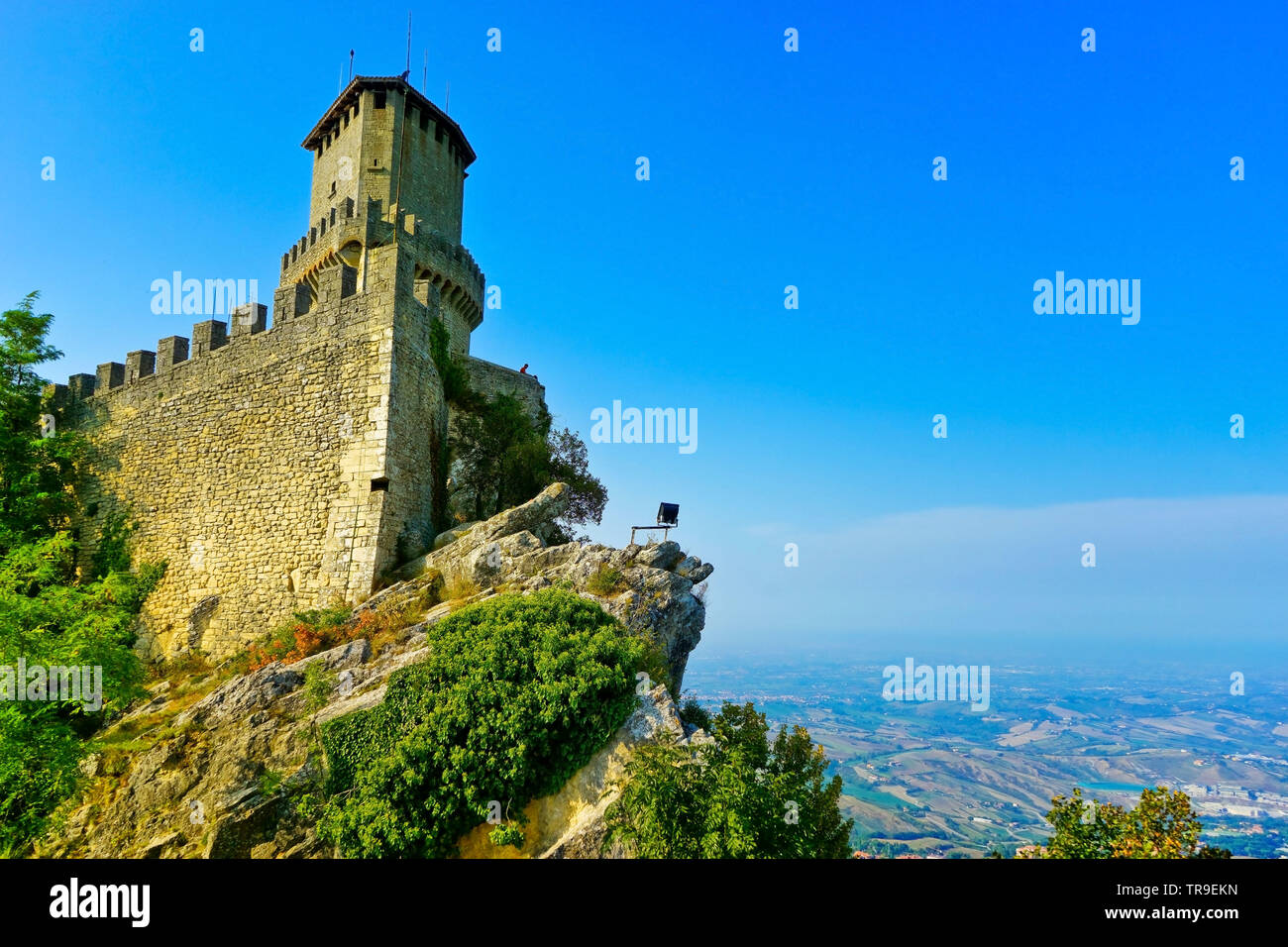 View of the Guaita fortress located on the peak of Monte Titano in San ...