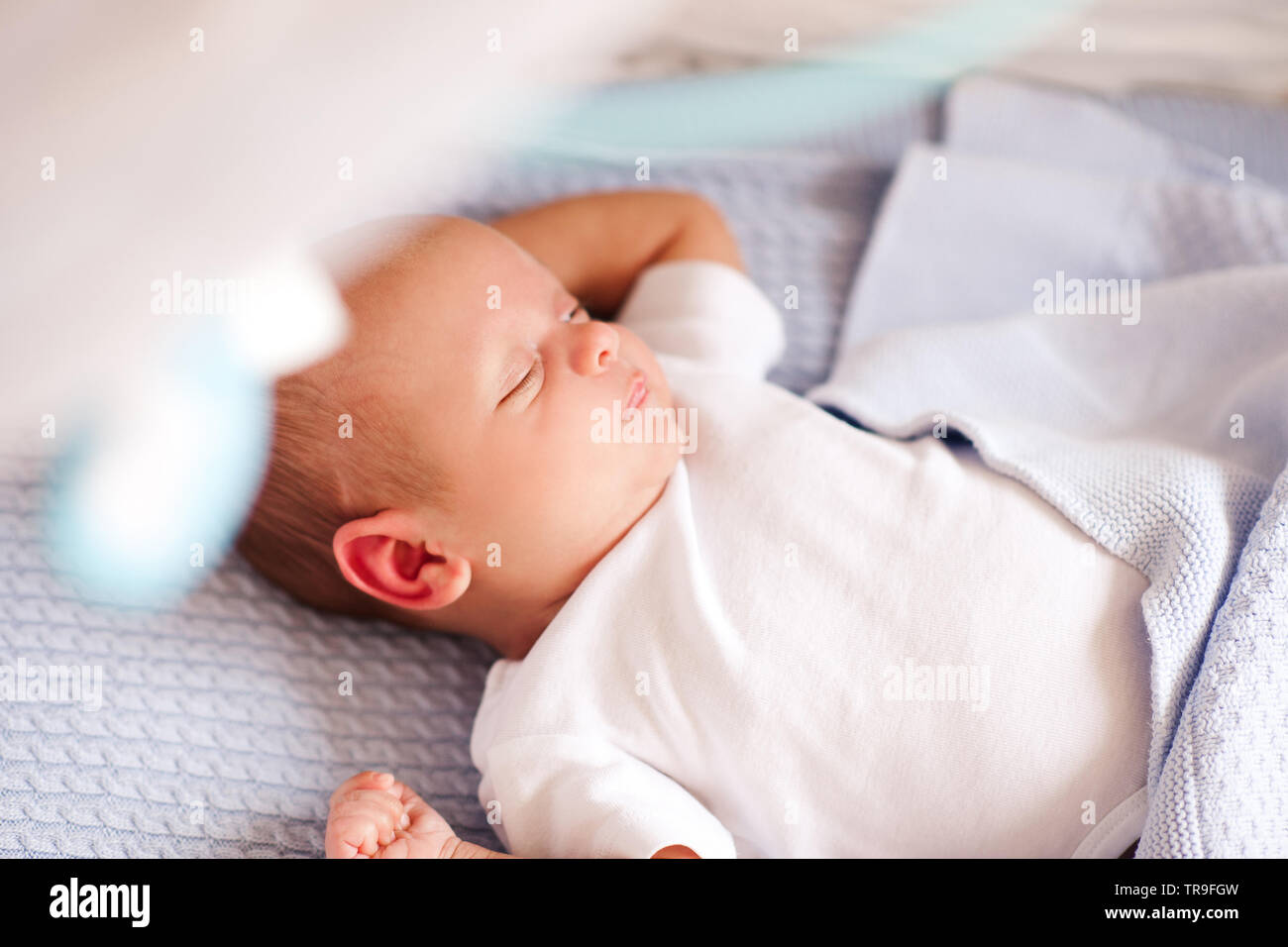 Sleeping Baby Boy Lying In Bed Closeup Good Morning Childhood