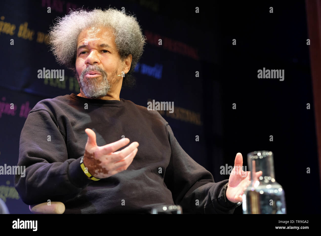 Hay Festival, Hay on Wye, Powys, Wales, UK - Friday 31st May 2019 - Albert Woodfox on stage at the Hay Festival talking about his book Solitary which tells of his many decades in solitary confinement for a crime he did not commit. The eleven day Festival features over 800 events - the Hay Festival continues to Sunday 2nd June. Photo Steven May / Alamy Live News Stock Photo