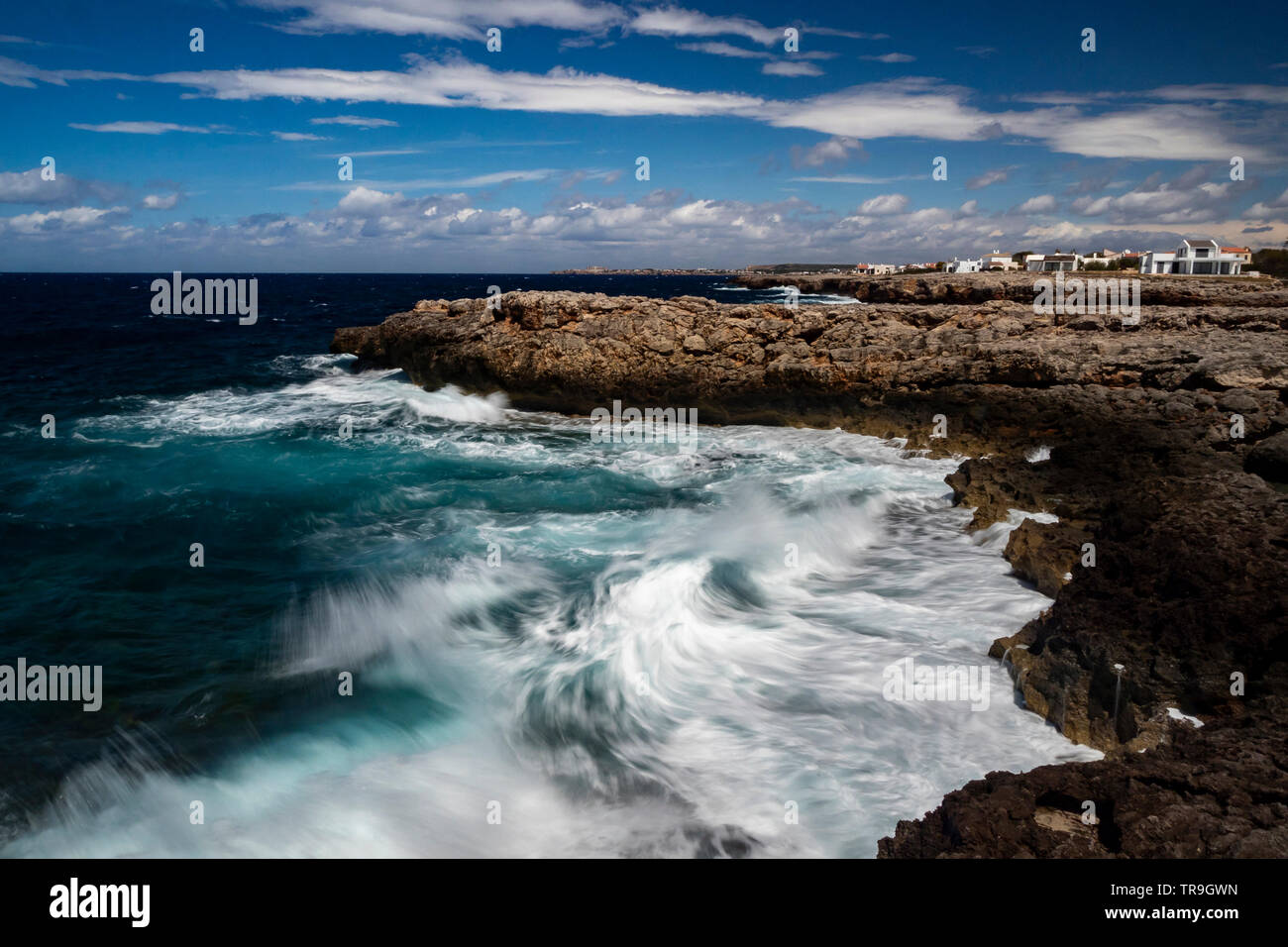 Rough Sea, Cala Blanca, near Cuitadella, Menorca, Spain Stock Photo