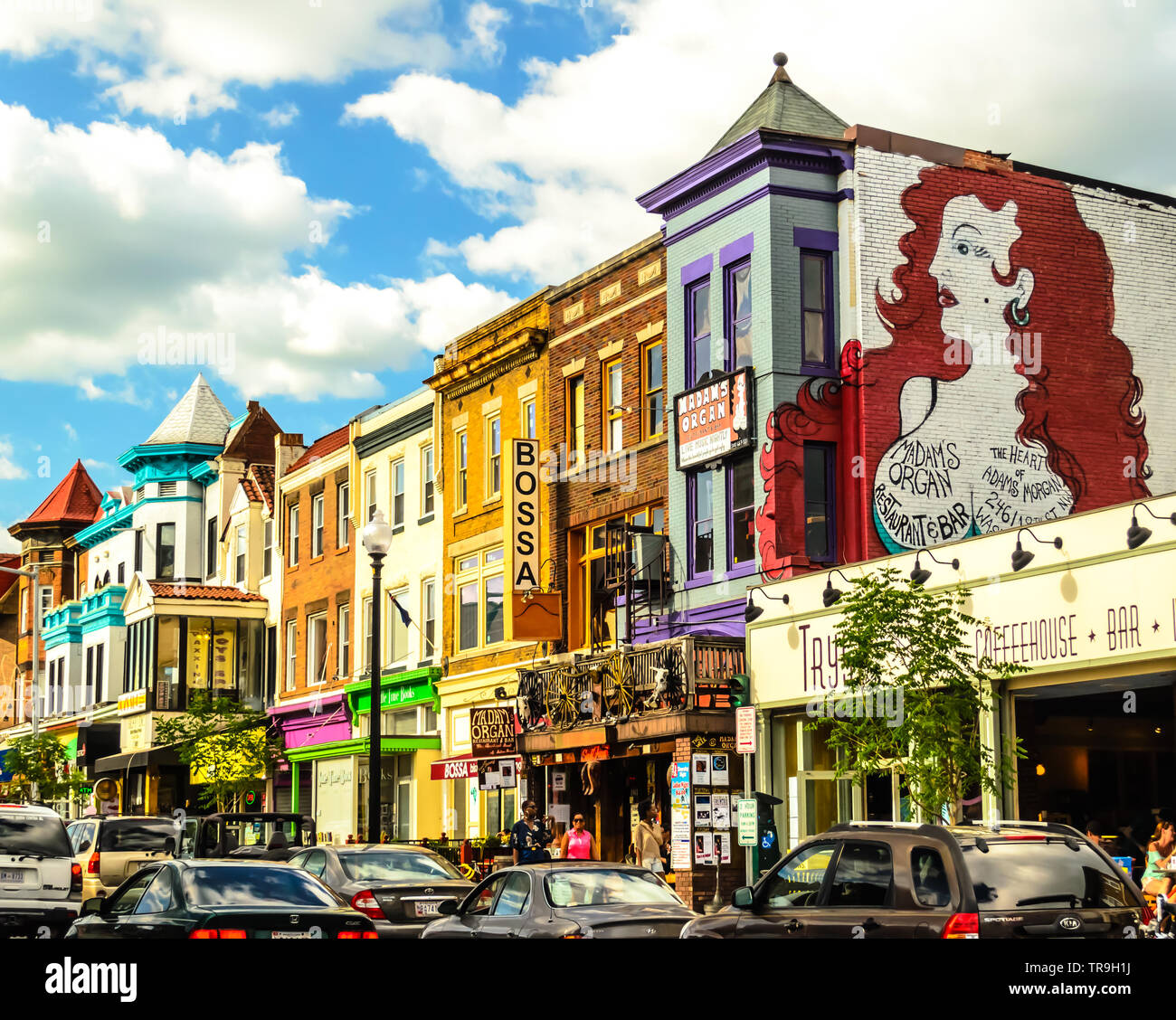 Madam's Organ Restaurant and Bar with mural and surrounding buildings in Washington, DC, USA. Stock Photo