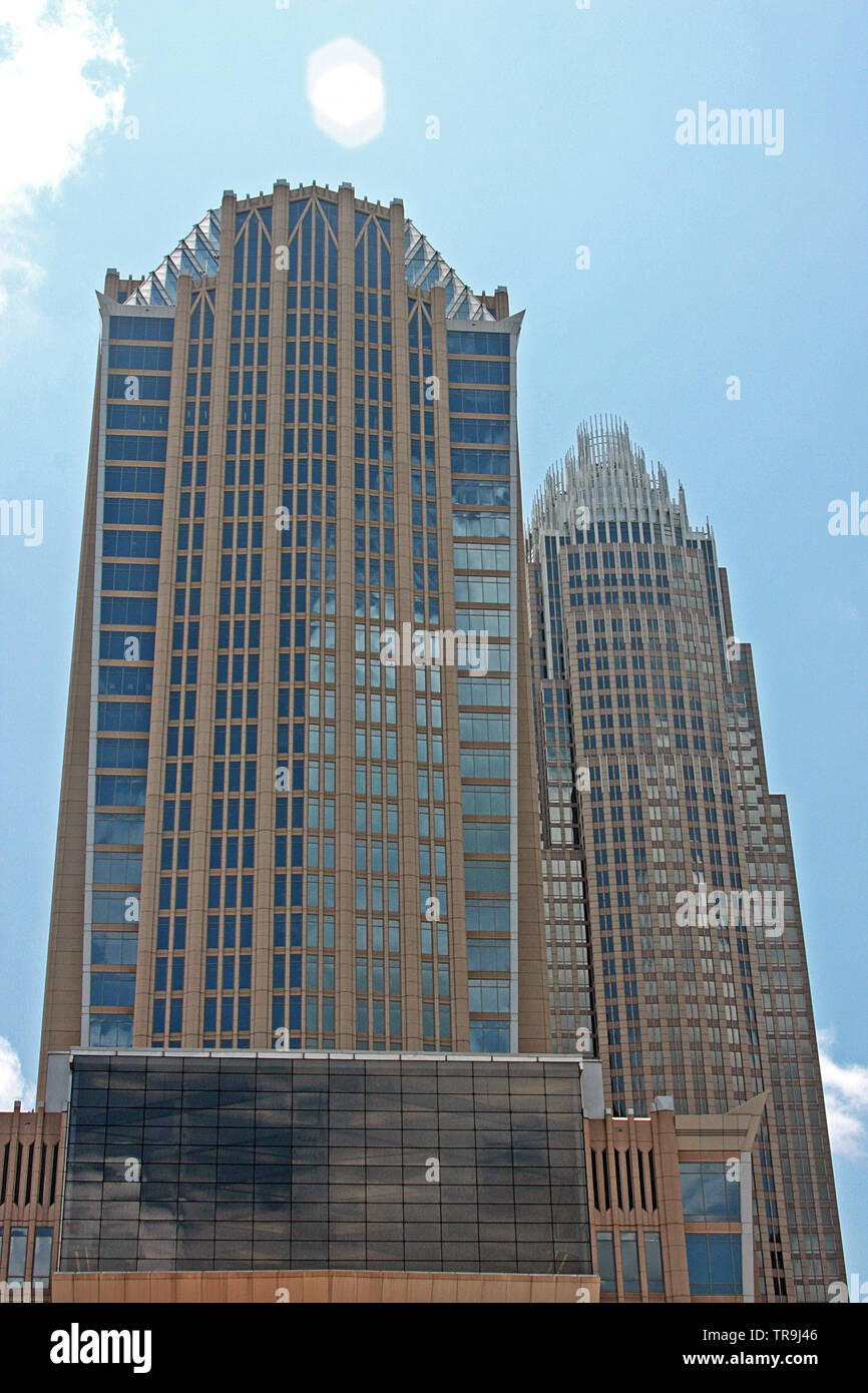 Hearts Tower and the Bank of America Corporate Center in Uptown Charlotte, NC, USA Stock Photo