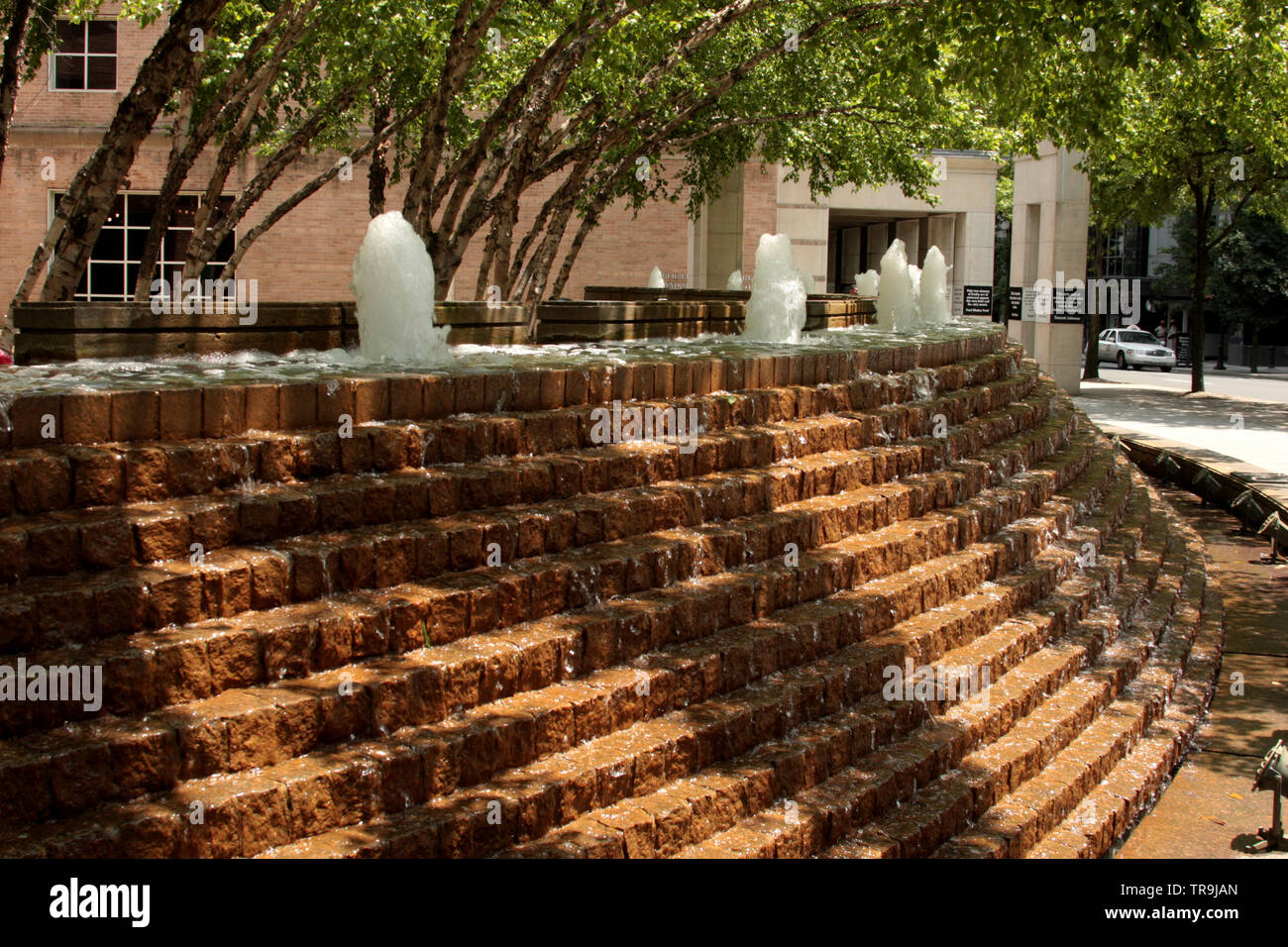 Water fountain in Thomas Polk Park in downtown Charlotte, North