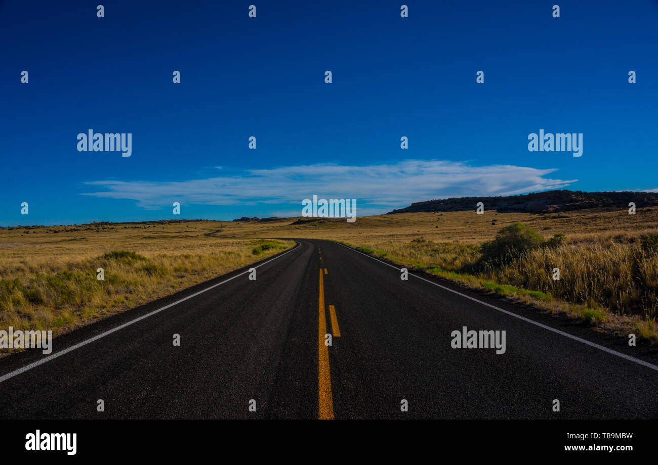 Empty road leading through Canyonlands National Park outside of Moab, Utah Stock Photo