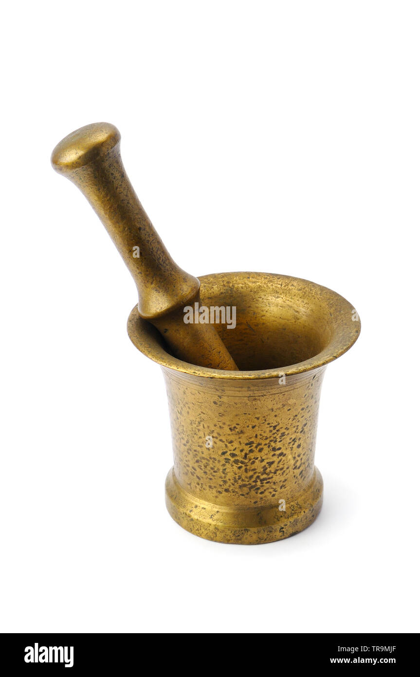 metal mortar and pestle isolated on white Stock Photo Alamy