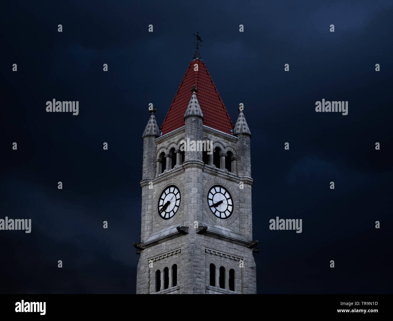 Clock tower of the city of Xenia, Ohio with a storm in the background Stock Photo Alamy