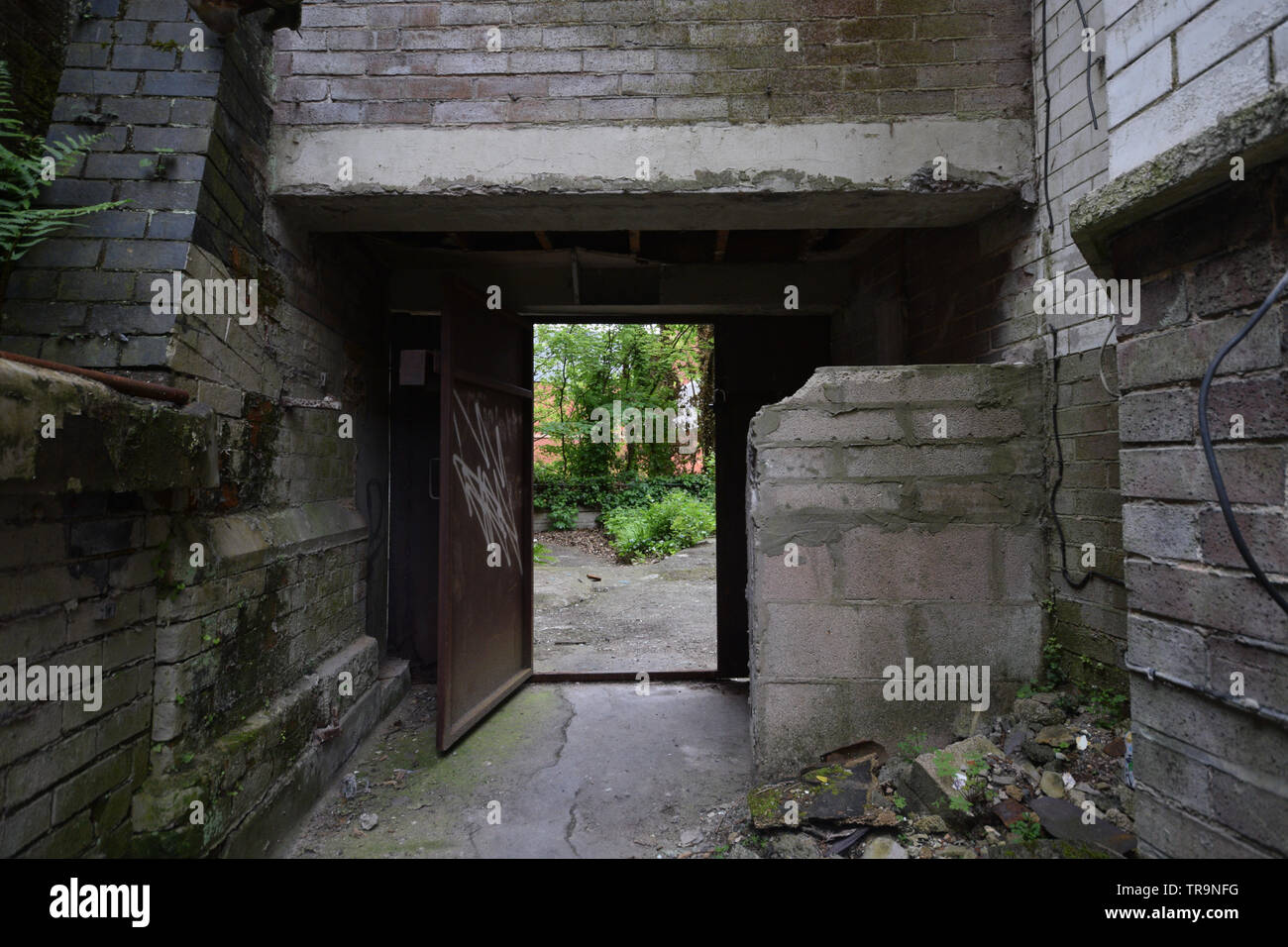 Abandoned hospital courtyard Stock Photo