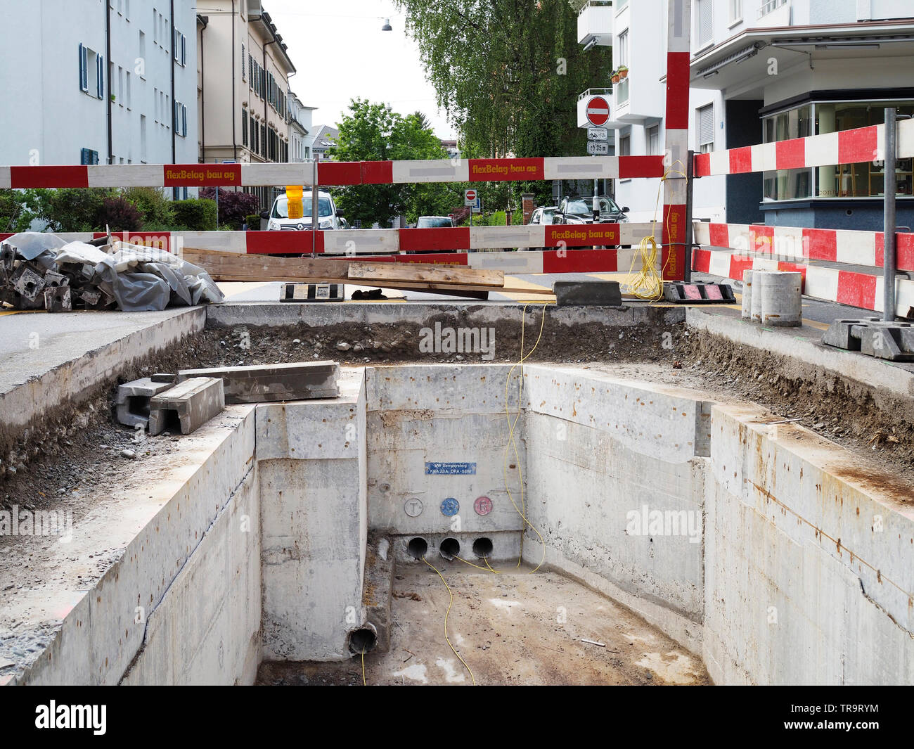 Baustelle auf der Minervastrasse in Zürich, Schweiz Stock Photo
