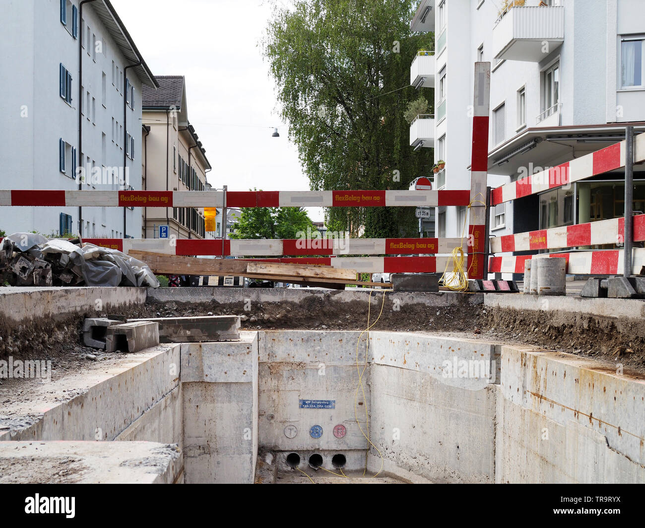 Baustelle auf der Minervastrasse in Zürich, Schweiz Stock Photo