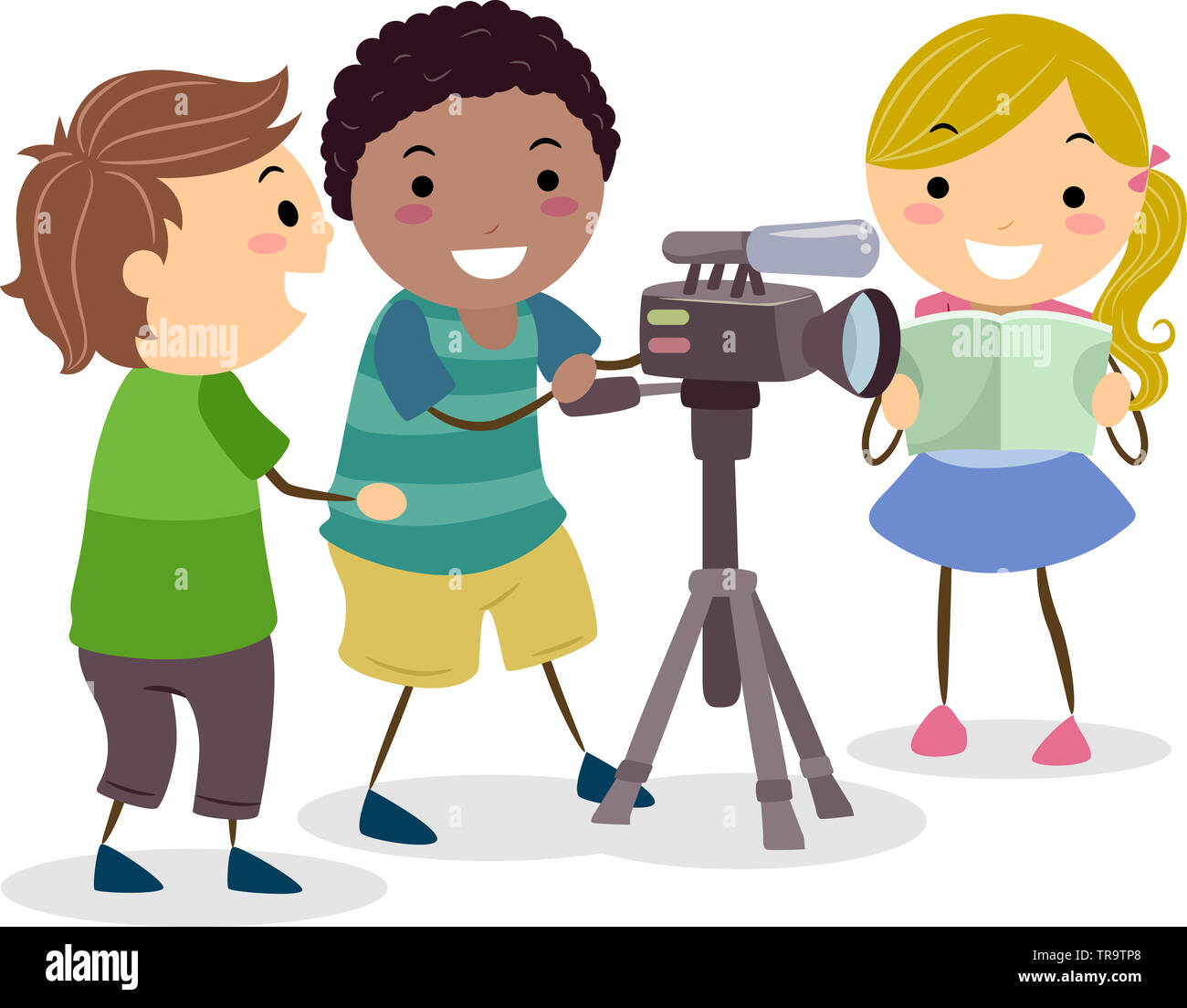 Illustration Of Stickman Kids Filming And Using A Video Camera With Microphone Stock Photo Alamy