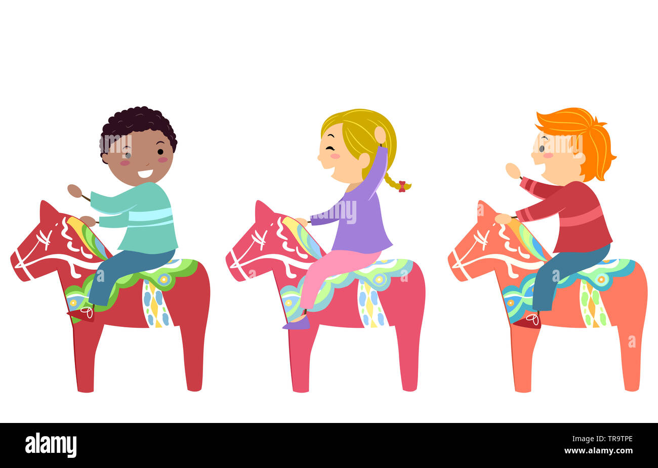Illustration of Stickman Kids Each Riding a Wooden Dalecarlian Horse ...