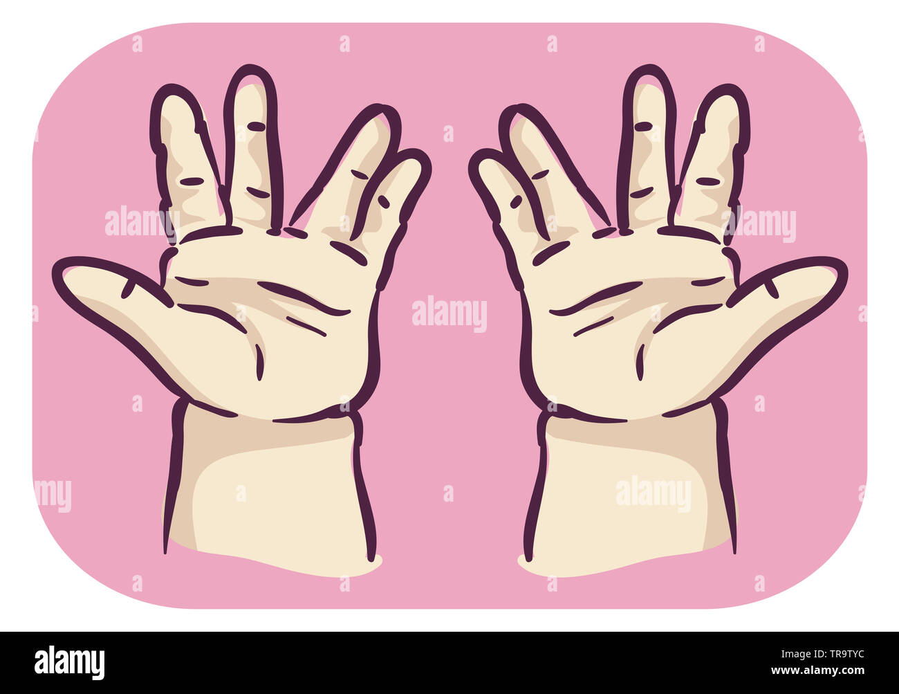 Illustration of Trident Hands with Short Fingers and a Space Between