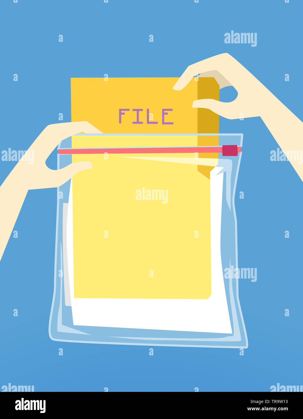 Illustration of Hands Storing Important Paper Files Inside Sealed