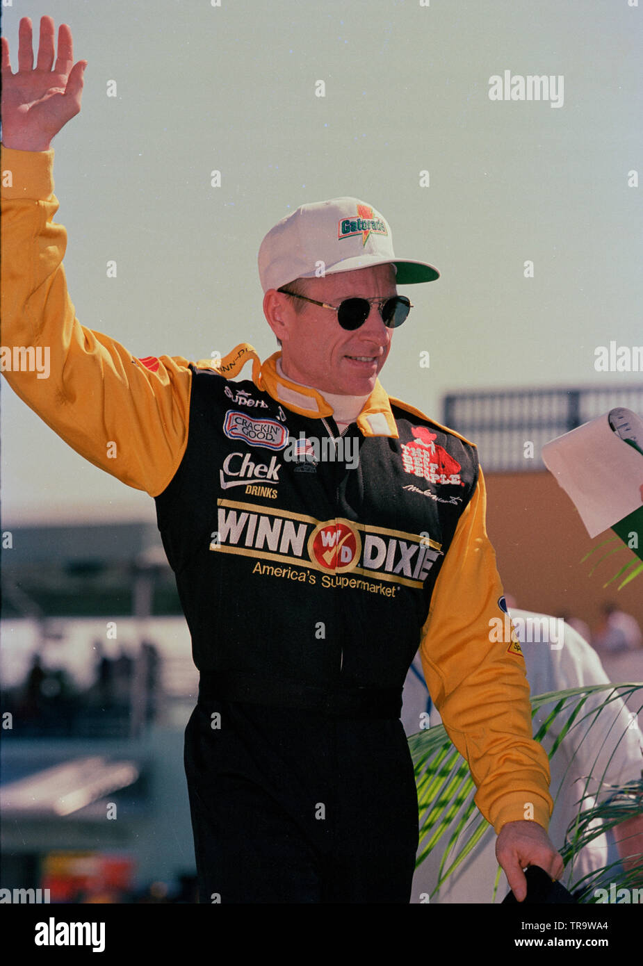 NASCAR driver Mark Martin on pit road at Homestead Miami Speedway in November 1997. Stock Photo