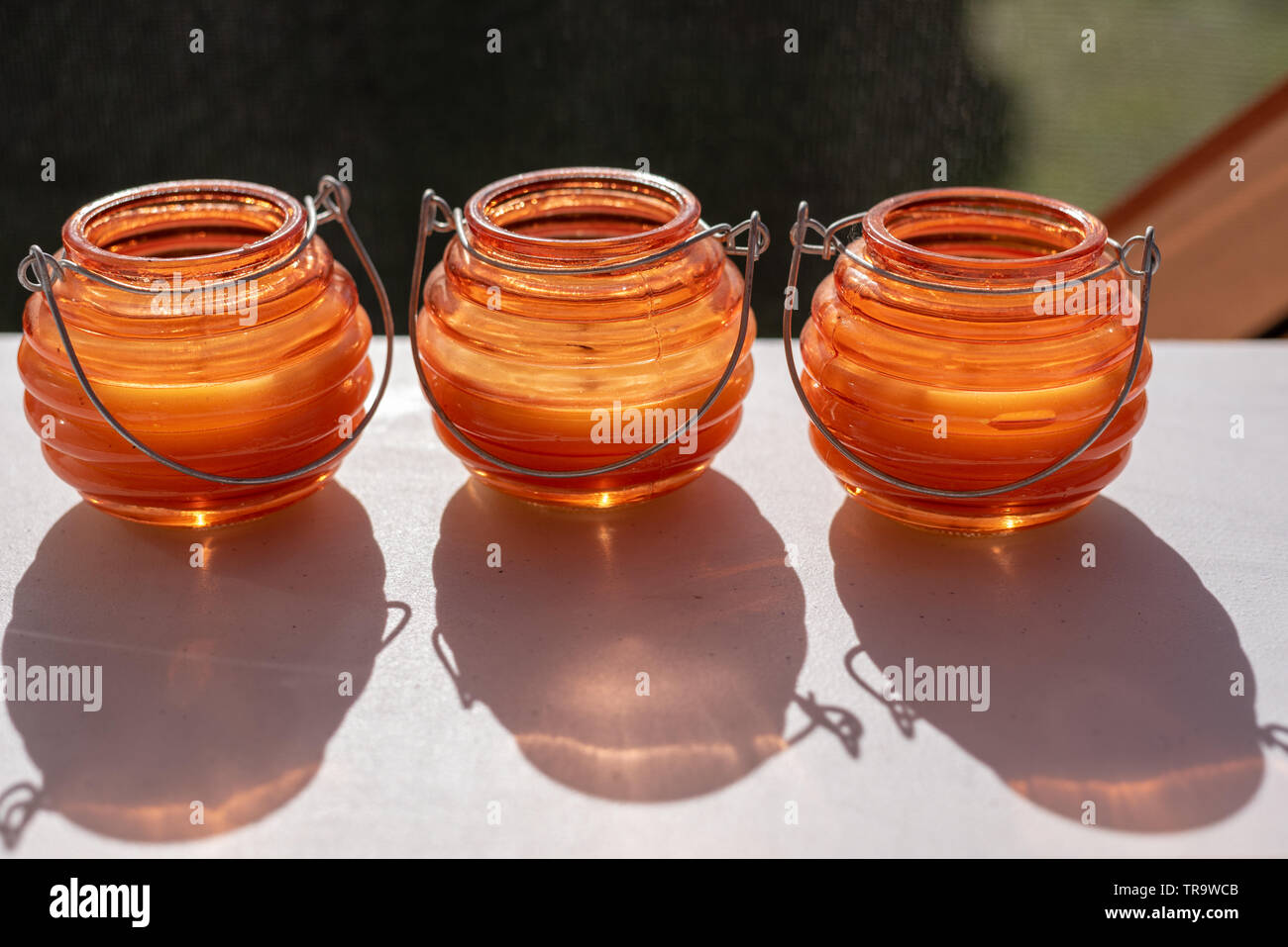 orange camping candles back lit buy the sun Stock Photo Alamy